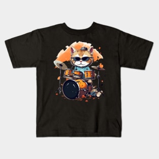 Cool Cat play on Drums Kids T-Shirt
